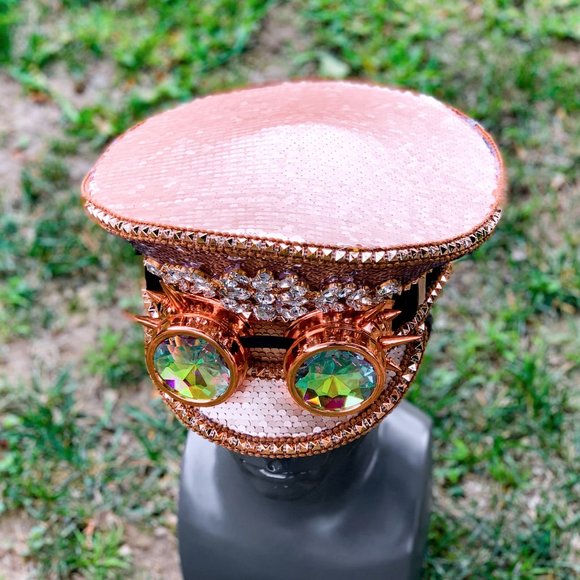 Pink Steampunk Burning Man Captain Hat & Goggles Music Festival Party Costume - Picture 4 of 4